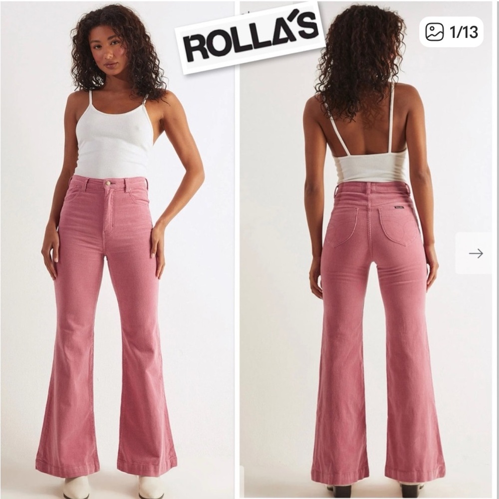 ROLLA’S Eastcoast Baby Whale Corduroy Lilac Cord High rise Flare Pants Size 24 - Picture 7 of 16